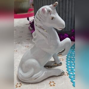 Vintage White Unicorn Figurine with Gold Accents